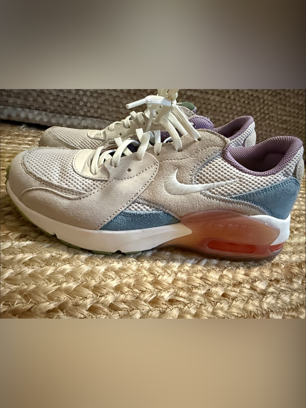 Nike Beige Suede & Mesh Sneakers with Purple Lining and Blue Accents